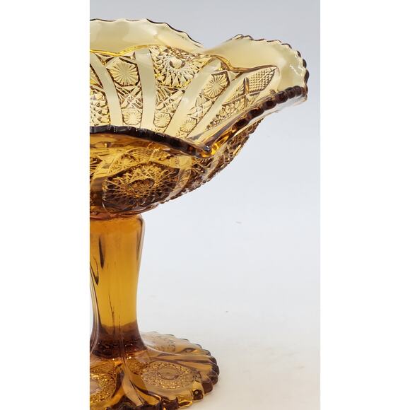 Daisy & Button Crimped Tall Compote Amber Imperial Glass Ohio 7" Tall VTG 1970's - Picture 12 of 16